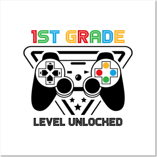 1st Grade Level Unlocked Video Gamer Back to School Boys Posters and Art